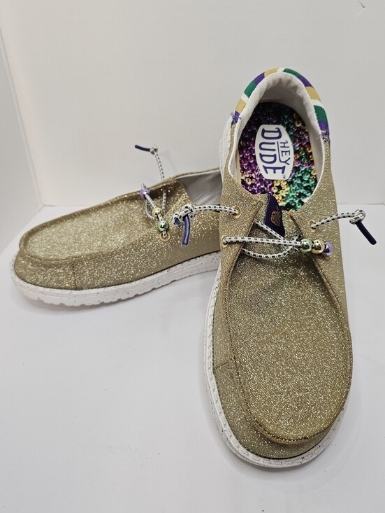 Hey Dude Shoes - NWT Hey Dude Wendy Funk Mardi Gras Party Gold Glitter Slip On Loafers Women’s #9